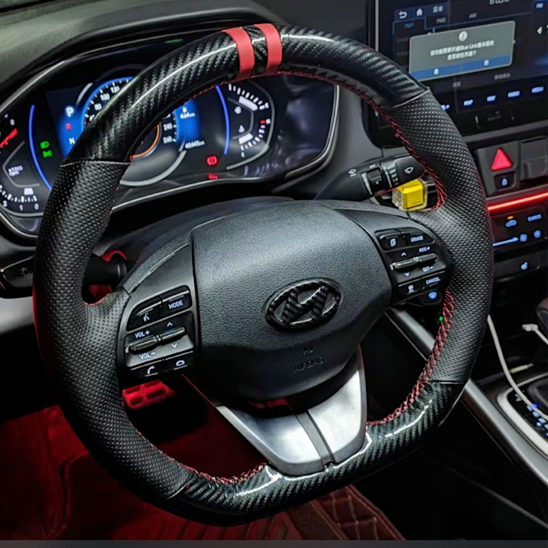 Car Steering Wheel Cover Anti Slip Breathable - 핸드 스티치 논슬립 블랙 천연 가죽