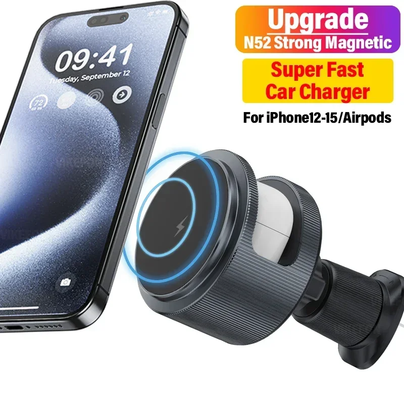 Wireless Car Charger Mount Fast Charging - 아이폰용 차량용 자석 무선 충전기, MagSafe