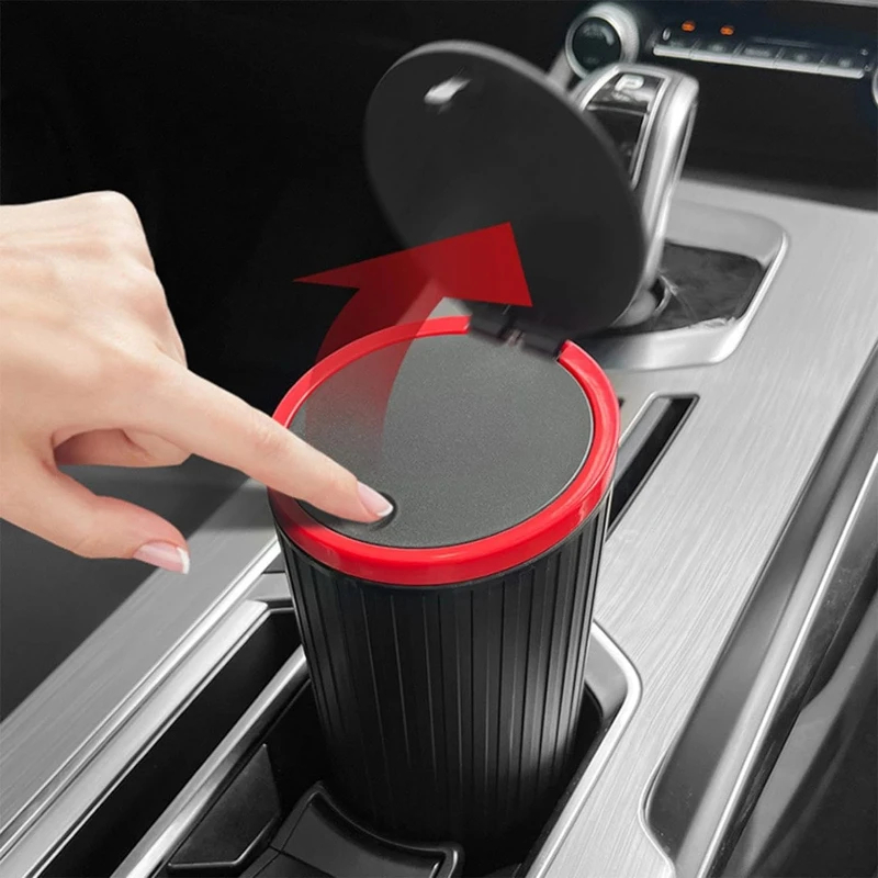 Waterproof Car Trash Can With Lid - 자동차 쓰레기통, 프레스 스위치 타입, 원형
