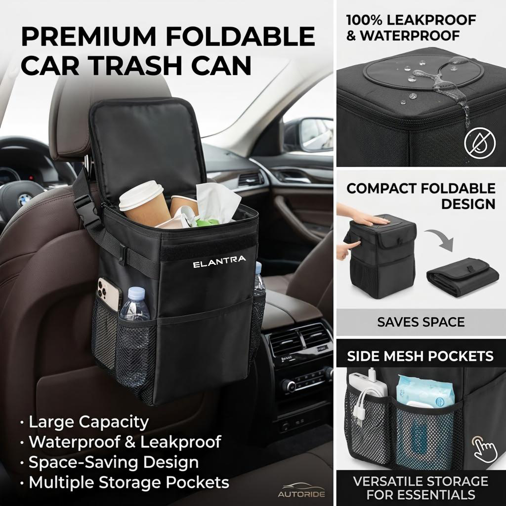 Waterproof Car Trash Can With Lid - 방수 자동차 쓰레기통 보관 가방, 탈부착