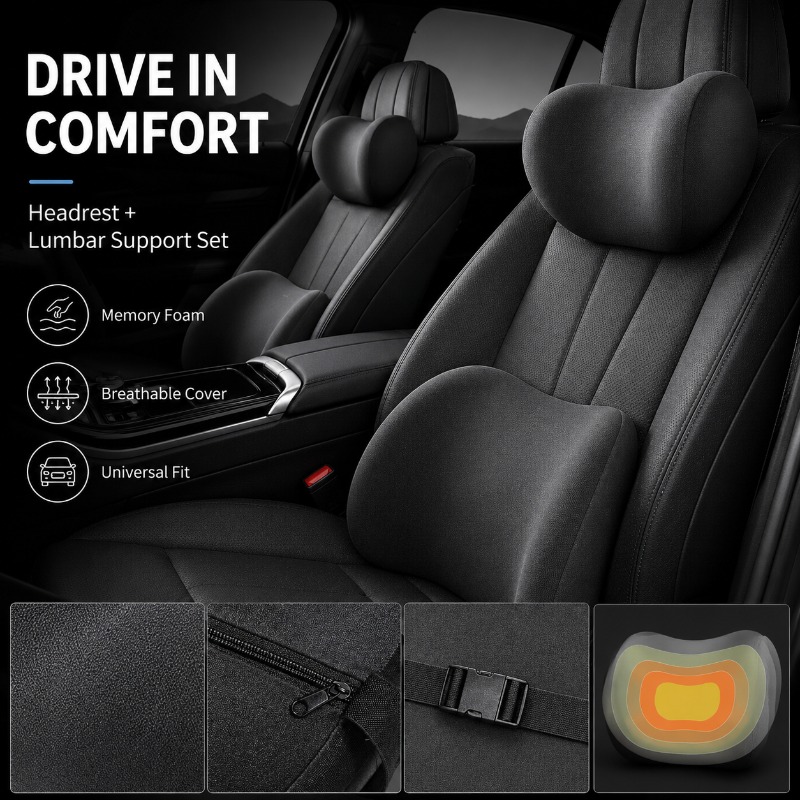 차량 헤드레스트 목베개 및 요추 지지 쿠션 세트, 자동 - Memory Foam Car Neck Pillow Lumbar Support 리뷰 및 가격