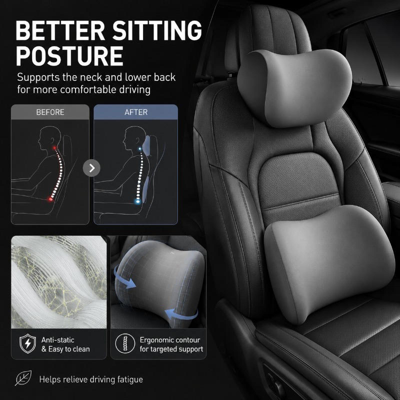 차량 헤드레스트 목베개 및 요추 지지 쿠션 세트, 자동 - Memory Foam Car Neck Pillow Lumbar Support 리뷰 및 가격