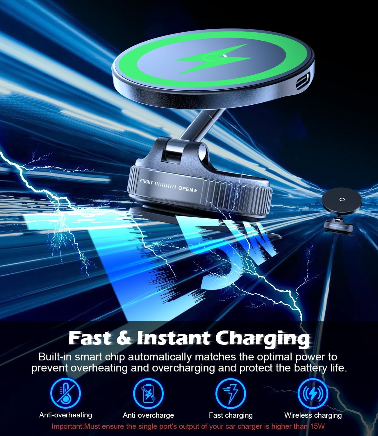 15W 무선 고속 충전기 차량용 핸드폰 거치대 진공 흡 - Wireless Car Charger Mount Fast Charging 리뷰 및 가격